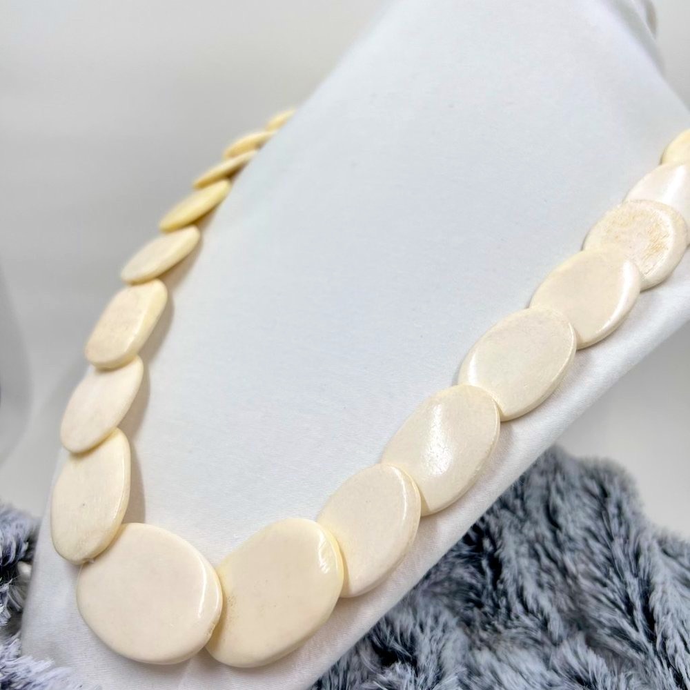 Cream Color Vintage Polished Ox Bone 20” Necklace - Picture 3 of 6